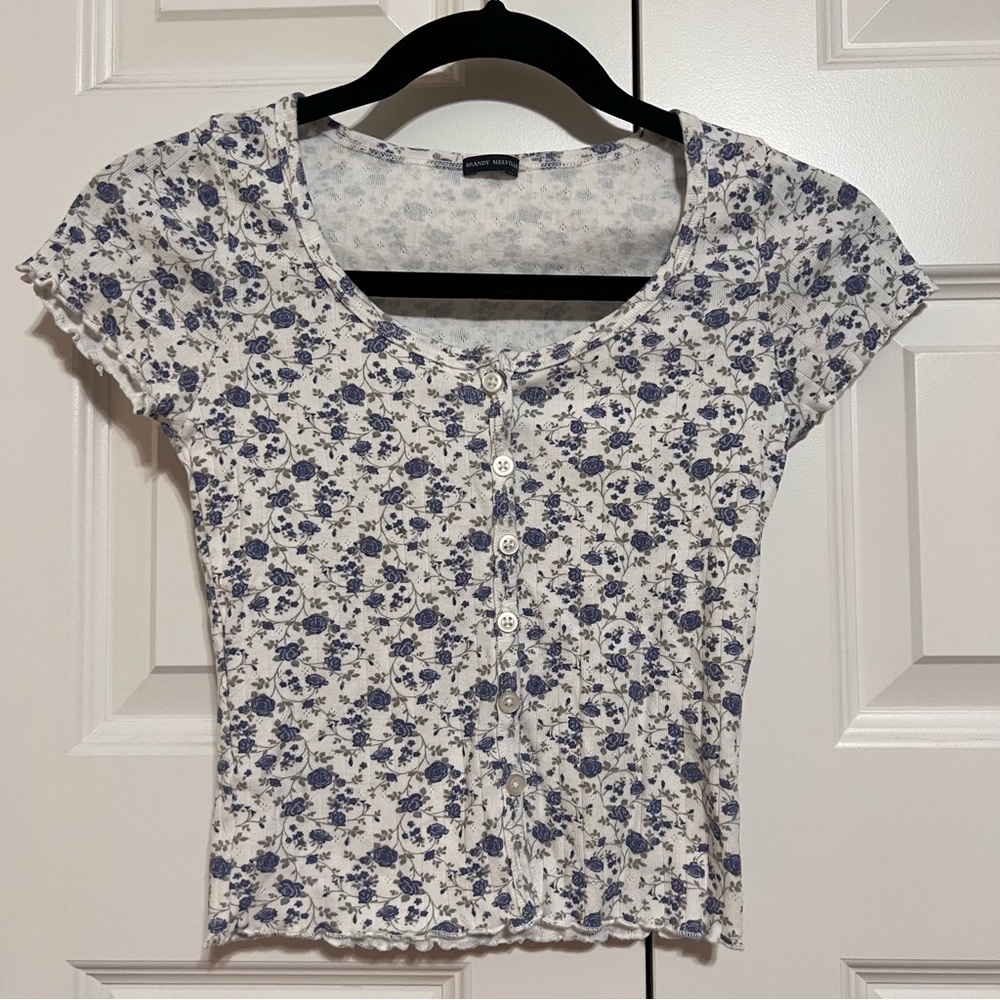 Brandy Melville Blue Floral Crop Top